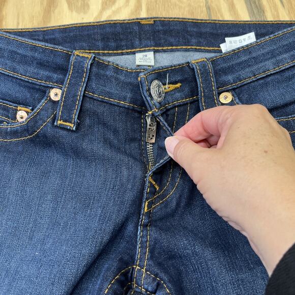 True Religion Jeans Women 28x34 Straight Leg Low Rise Dark Wash Denim Boho - Picture 9 of 15